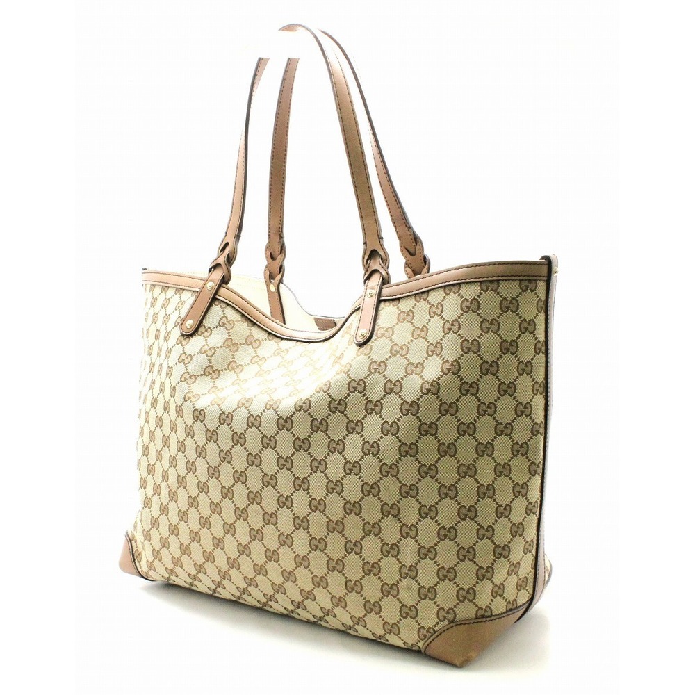 Gucci Large Bag Khaki Shoulder Leather Tote GG